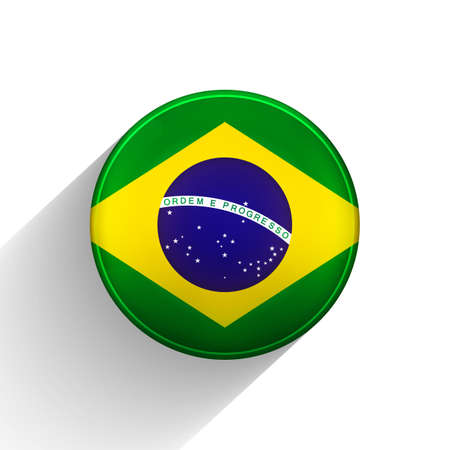 Glass light ball with flag of Brazil. Round sphere, template icon. Brazilian national symbol. Glossy realistic ball, 3D abstract vector illustration highlighted on a white background. Big bubbleのイラスト素材