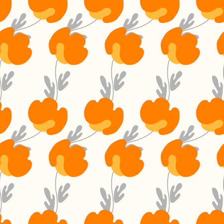 Seamless floral pattern based on traditional folk art ornaments. Colorful flowers on light background. Scandinavian style. Sweden nordic style. Vector illustration. Simple minimalistic patternのイラスト素材