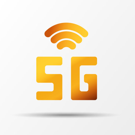 Vector golden icon network sign 5G. 5g internet technology symbol in minimalism style. Business...