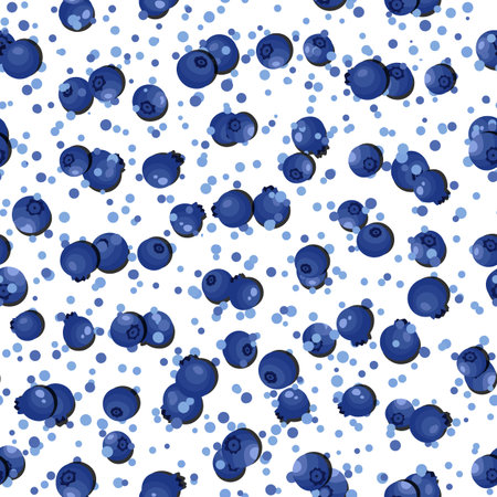 Seamless pattern with blueberry on white background. Natural fresh ripe tasty blueberries. Vector...