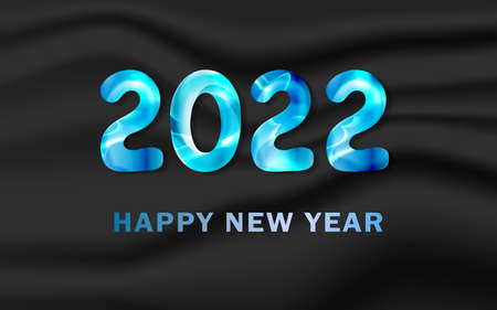 3D ice blue 2022 holiday decoration on grey background. Merry Christmas or happy new year design. Greeting vector card, banner, celebration concept with metallic bl ue text. Invitation mock upのイラスト素材