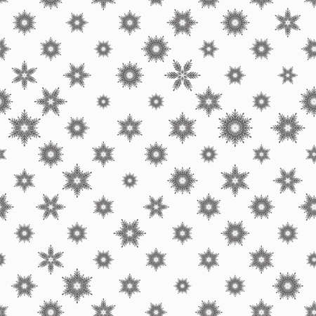 Winter seamless pattern with grey snowflakes on white background. Vector illustration for fabric, textile wallpaper, posters, gift wrapping paper. Christmas vector illustration. Falling snowのイラスト素材