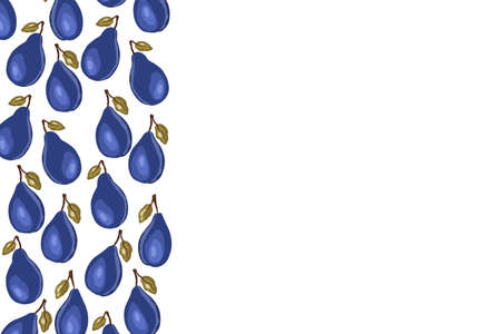 Plum icons isolated an empty table. Frame with natural delicious fresh ripe tasty fruit. Template vector illustration for packaging, banner, card and other design. Food concept. Copy spaceのイラスト素材