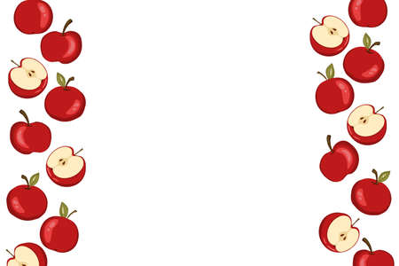 Apple icon set solated on white background. Frame with natural delicious fresh ripe tasty fruit. Template vector illustration for packaging, banner, card and other design. Food concept. Copy spaceのイラスト素材