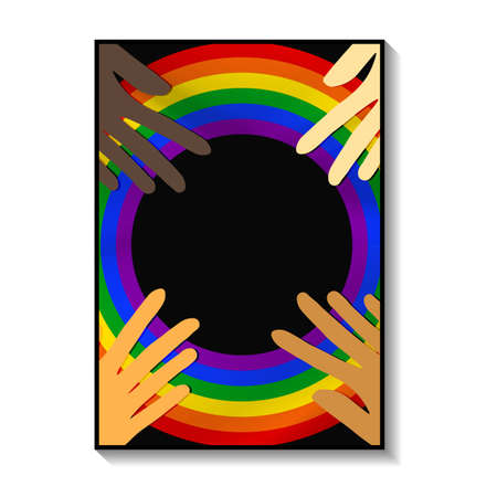 Gay pride month poster collection, banner. Lettering LGBT, hearts, colorful symbols, LGBT icons. Template design, vector illustration. Love wins. Geometric shapes in the colors on the rainbowのイラスト素材