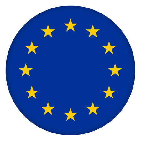 Glass light ball with European Union flag. Round sphere, template icon. EU national symbol. Glossy realistic ball, 3D abstract vector illustration highlighted on a white background. Big bubbleのイラスト素材