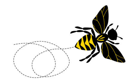Cartoon bee mascot. A small bees flying on a dotted route. Wasp collection. Vector characters. Incest icon. Template design for invitation, cards. Doodle styleのイラスト素材