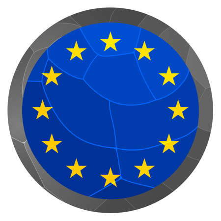 Glass light ball with European Union flag. Round sphere, template icon. EU national symbol. Glossy realistic ball, 3D abstract vector illustration highlighted on a white background. Big bubbleのイラスト素材