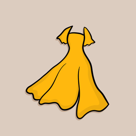 Lovely feminine elegant beautiful yellow dress. Trendy dresses icon. Women cloth element. Feminine symbol, template modern design. Vector sketch illustration. Clothes conceptのイラスト素材