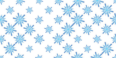 Winter seamless pattern with blue snowflakes on white background. Vector illustration for fabric,...