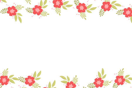 Floral frame based on traditional folk art ornaments on white background. Ornate border with pink flowers. Vector stock illustration for wallpaper, posters, card. Scandinavian style. Copy spaceのイラスト素材