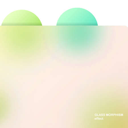 Modern background with glass morphism vector effect. Transparent glass card design. Glassmorphism trend style. Abstract banner with colored, white circles with blur and shadows. Vector illustrationのイラスト素材