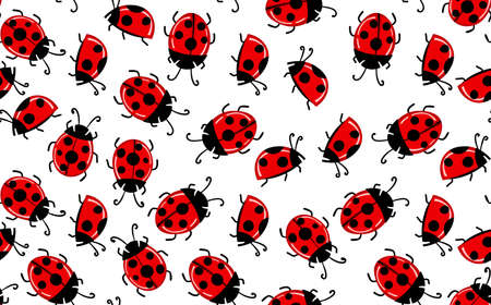 Fashion animal seamless pattern with colorful ladybird on white background. Cute holiday illustration with ladybags for baby. Design for invitation, poster, card, fabric, textileのイラスト素材