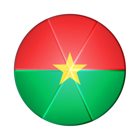 Glass light ball with flag of Burkina Faso. Round sphere, template icon. National symbol. Glossy realistic ball, 3D abstract vector illustration highlighted on a white background. Big bubbleのイラスト素材
