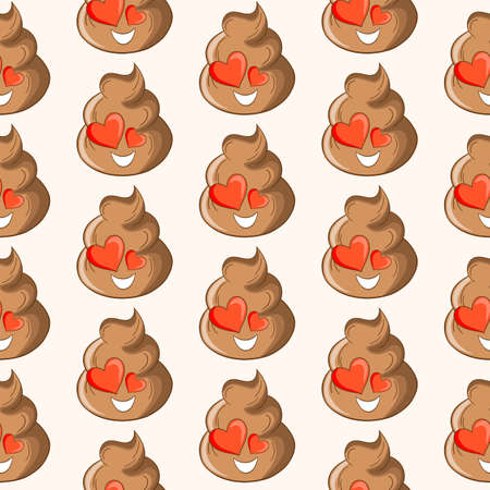 Seamless pattern with kawaii poop on white background. Cartoon poo, feces icons. Shit patterns, evil turd. Vector illustration for invitation, poster, card, fabric, textile. Doodle styleのイラスト素材