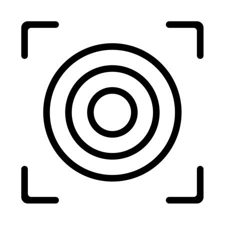 Target aim icon, archer sports game symbol. Game aiming sight dot pointer. Shoot sniper rifle focus cursor. Bullseye mark targeting. Isolated vector illustrationのイラスト素材