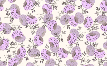 Seamless floral pattern based on traditional folk art ornaments. Colorful flowers on light background. Scandinavian style. Sweden nordic style. Vector illustration. Simple minimalistic patternのイラスト素材