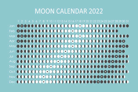 2022 Moon calendar. Astrological calendar design. planner. Place for stickers. Month cycle planner mockup. Isolated black and white symbols on color backgroundのイラスト素材