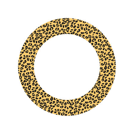 Black and orange frame with modern ornament of stylized leopard skin. Round pattern in form of mandala. Decorative border with animal ornament. Trendy leather skin. Copy space. Vector illustration.のイラスト素材