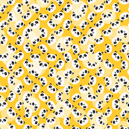 Seamless pattern with cute panda on color background. Funny asian animals. Card, postcards for kids. Flat vector illustration for fabric, textile, wallpaper, poster, gift wrapping paperのイラスト素材