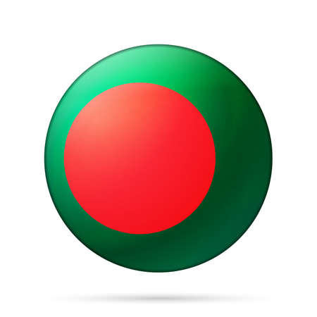 Glass light ball with flag of Bangladesh. Round sphere, template icon. National symbol. Glossy realistic ball, 3D abstract vector illustration highlighted on a white background. Big bubbleのイラスト素材