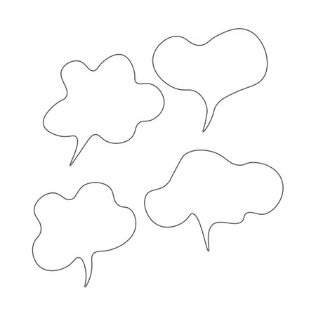 Set of color speech bubbles. Cartoon Vector illustration. Isolated on transparent white background. Hand draw style, dialog cloudsのイラスト素材