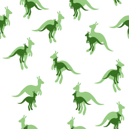 Vector flat illustration with silhouette kangaroo and baby kangaroo. Seamless pattern on white background. Design for card, poster, fabric, textile. Pray for Australia and animalsのイラスト素材