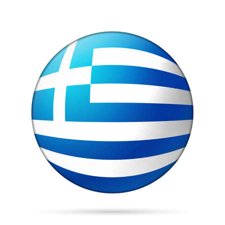 Glass light ball with flag of Greece. Round sphere, template icon. Greek national symbol. Glossy realistic ball, 3D abstract vector illustration highlighted on a white background. Big bubbleのイラスト素材