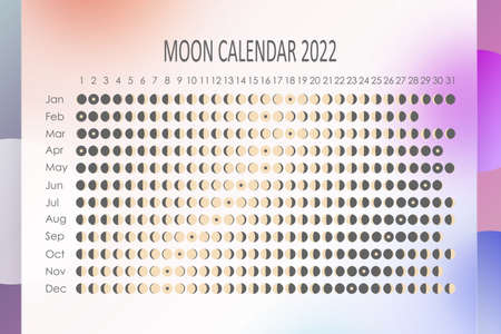 2022 Moon calendar. Astrological calendar design. planner. Place for stickers. Month cycle planner mockup. Isolated color glassmorphism backgroundのイラスト素材