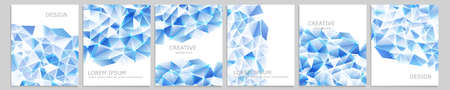 Set of vector cover notebook design. Abstract blue minimal triangles halftone template design for notebook paper, copybook brochures, book, magazine. Planner and diary cover for printのイラスト素材