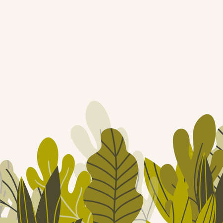 Floral web banner with drawn color exotic leaves. Nature concept design. Modern floral compositions with summer branches. Vector illustration on the theme of ecology, natura, environmentのイラスト素材