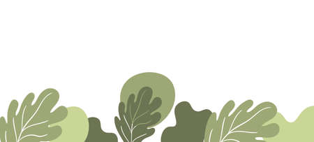 Floral web banner with drawn color exotic leaves. Nature concept design. Modern floral compositions with summer branches. Vector illustration on the theme of ecology, natura, environmentのイラスト素材