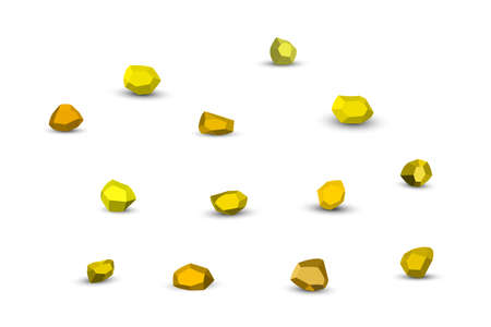 Cartoon yellow stones. Rock stone isometric set. Colorful boulders, natural building block shapes, wall stones. 3d flat isolated illustration. Vector collectionのイラスト素材