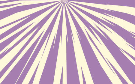 Pop art radial colorful comics book magazine cover. Striped purple and blue digital background. Cartoon funny retro pattern strip mock up. Vector halftone illustration. Starburst shapeのイラスト素材