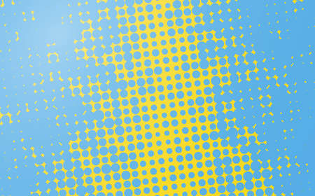 Pop art creative concept colorful comics book magazine cover. Polka dots yellow and blue background. Cartoon halftone retro pattern. Abstract dotted design for poster, card, banner, empty bubbleのイラスト素材