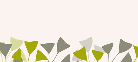 Floral web banner with drawn color exotic leaves. Nature concept design. Modern floral compositions with summer branches. Vector illustration on the theme of ecology, natura, environmentのイラスト素材