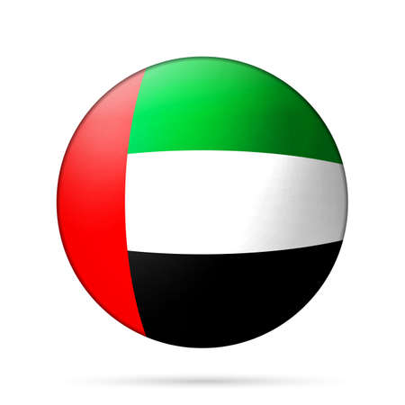 Glass light ball with flag of United Arab Emirates. Round sphere, template icon. Arabian national symbol. Glossy realistic ball, 3D abstract vector illustration on a white background. Big bubbleのイラスト素材