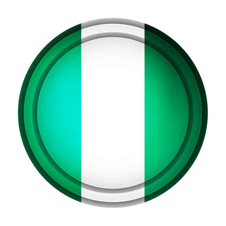 Glass light ball with flag of Nigeria. Round sphere, template icon. Nigerian national symbol. Glossy realistic ball, 3D abstract vector illustration highlighted on a white background. Big bubbleのイラスト素材