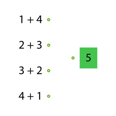 Folding trainer. Choose the correct answer. Addition tables. Fill in the missing numbers. Logic game. Children education poster on mathematics. School vector illustration with colorful cubesのイラスト素材