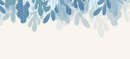 Floral web banner with drawn color exotic leaves. Nature concept design. Modern floral compositions with summer branches. Vector illustration on the theme of ecology, natura, environmentのイラスト素材