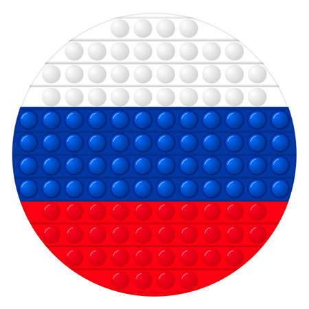 Glass light ball with flag of Russia. Round sphere, template icon. Russian national symbol. Glossy realistic ball, 3D vector illustration. Trendy antistress game, simple dimple. Big bubbleのイラスト素材
