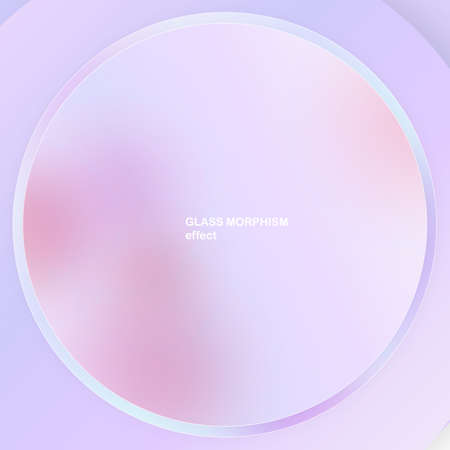 Modern background with glass morphism vector effect. Transparent glass card design. Glassmorphism trend style. Abstract banner with colored, white circles with blur and shadows. Vector illustrationのイラスト素材