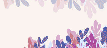 Floral web banner with drawn color exotic leaves. Nature concept design. Modern floral compositions with summer branches. Vector illustration on the theme of ecology, natura, environmentのイラスト素材
