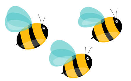 Set of cartoon bee mascot. A small bees flying. Wasp collection. Vector characters. Incest icon. Template design for invitation, cards. Doodle styleのイラスト素材