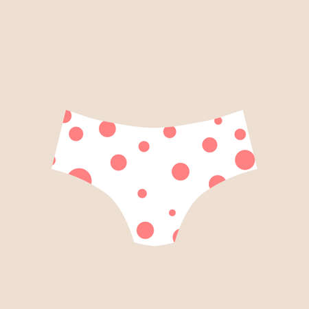 Cute female white dotted panties. Trendy thongs icon. Women underwear element. Feminine symbol, template modern for your design. Sensuality cloth concept. Vector illustrationのイラスト素材