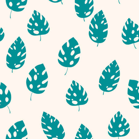 Green and white seamless pattern with sprigs. Vector stock illustration for fabric, textile, wallpaper, posters, paper. Fashion print. Branch with monstera leaves. Doodle styleのイラスト素材