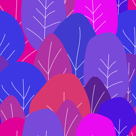 Colorful seamless pattern with trees on color background. Vector stock illustration for fabric, textile, wallpaper, posters, paper. Fashion print. Doodle styleのイラスト素材