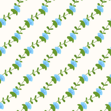 Seamless floral pattern based on traditional folk art ornaments. Colorful flowers on light background. Scandinavian style. Sweden nordic style. Vector illustration. Simple minimalistic patternのイラスト素材