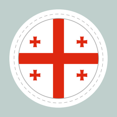 Sticker ball with flag of Georgia. Round sphere, template icon. Georgian national symbol. Glossy realistic ball, 3D abstract vector illustration. Big bubbleのイラスト素材