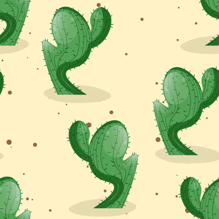 Seamless pattern with cactus with thorns, succulent on color background. Vector drawing illustration for icon, game, packaging, fabric, textile. Wild west, western, cowboy conceptのイラスト素材